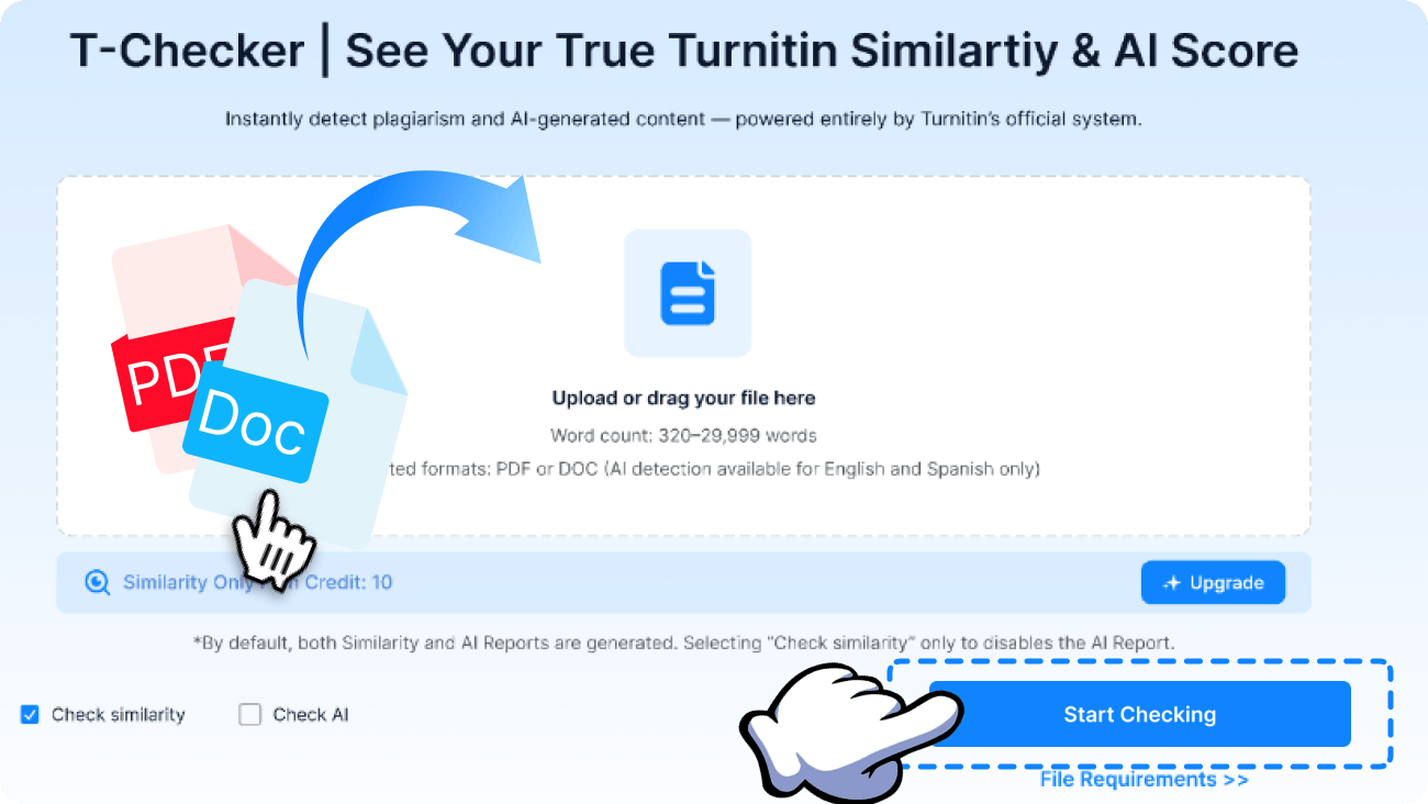 Upload your file and click "Start Checking."